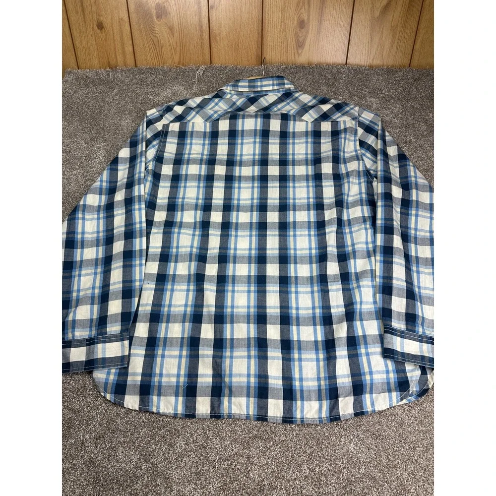 Levi's Men's 2XL Pearl Snap Button Long‎ Sleeve Blue Plaid Western Shirt